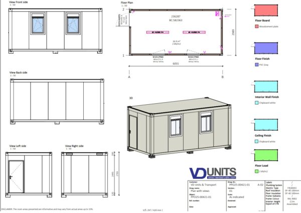 VDU TD 26190 geïsoleerde unit 6m x 3m RAL 9002 - Afbeelding 2